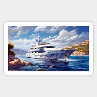 Luxurious Super Yacht Cruising Through The Crystal Clear Waters Sticker